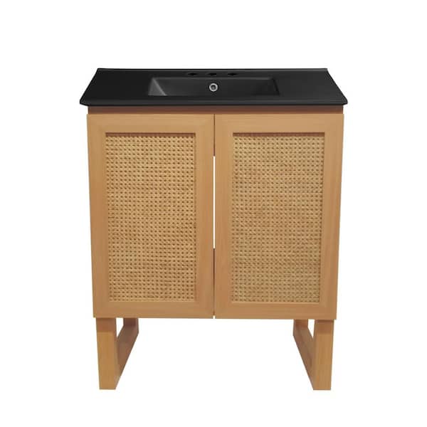 Swiss Madison Arles 30 in. Bathroom Vanity in Natural Oak with Black, 3-Hole Ceramic Sink Top