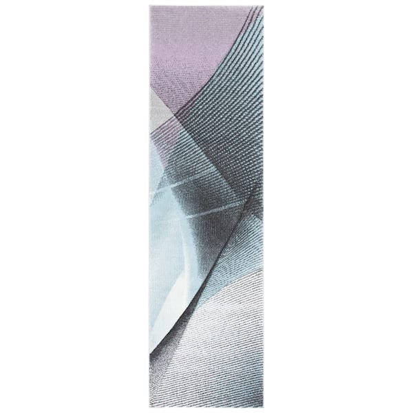 Hollywood 2 ft. x 10 ft. Gray/Light Blue Striped Abstract Runner Rug