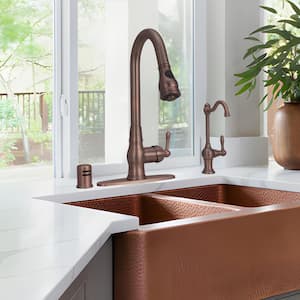 Single-Handle Pull Down Sprayer Kitchen Faucet with Deck Plate in Brushed Antique Bronze