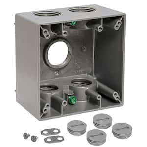 2-Gang Metal Weatherproof Deep Electrical Outlet Box with (5) 1 inch Holes, Gray