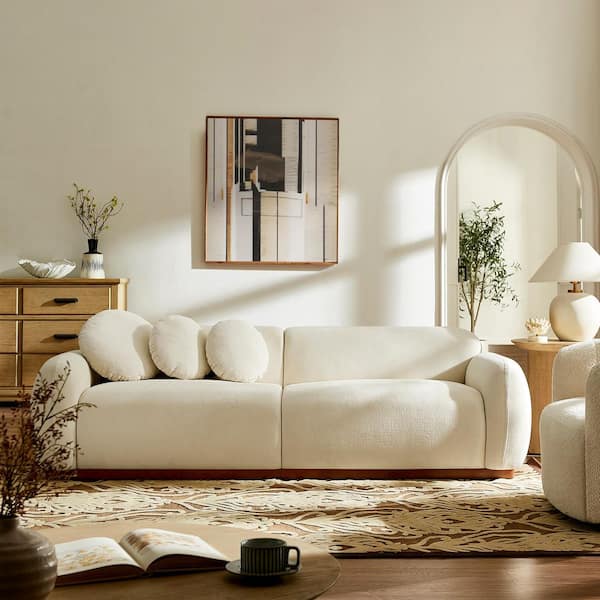 Morden Fort Haven Cloud Couch 90.94 in. Curved Arm Modern Chenille Sofa in Beige with 3-Pillows for living room, Large 2-Seater