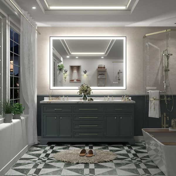 51 in.W x 36 in.H Rectangular Framed UL Certified Front and Back LED Anti-Fog Tempered Glass Wall Bathroom Vanity Mirror