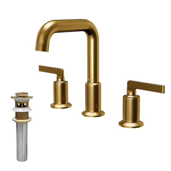 Karran Gillingham Widespread 2-Handle Three Hole Bathroom Faucet with Matching Pop-up Drain in Gold
