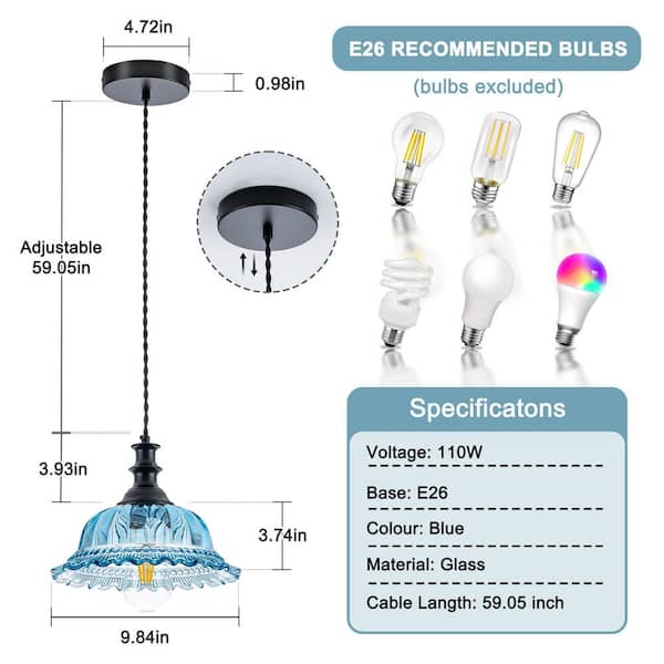 Merbotin RayHome 9.84in. 1-Light Vintage Blue Hanging Pendant