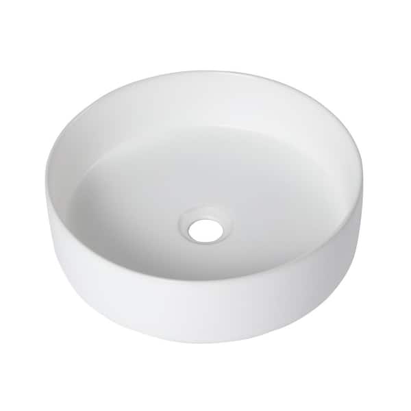 HBEZON GL 15.75 in. White Ceramic Round Bathroom Vessel Sink
