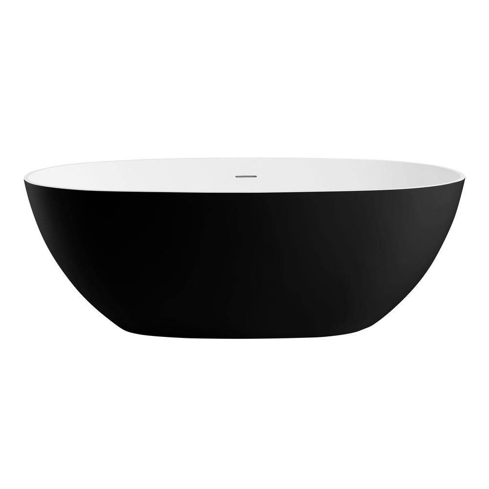 61.61'' Black and White Freestanding Resin Soaking Bathtub
