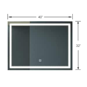 32 in. W x 24 in. H Large Rectangular Frameless Anti-Fog Wall Mounted LED Light Bathroom Vanity Mirror in Silver