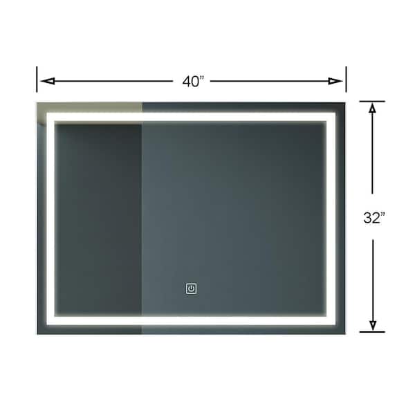 CATALINA 32 in. W x 24 in. H Large Rectangular Frameless Anti-Fog Wall Mounted LED Light Bathroom Vanity Mirror in Silver