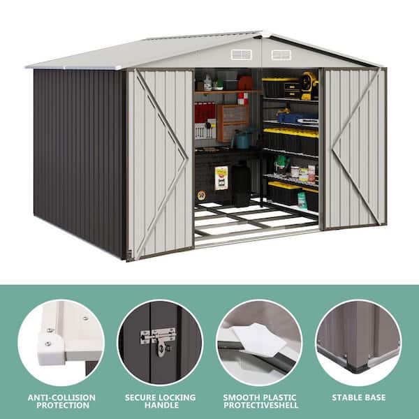 Sizzim Gray 10 ft. W x 8 ft. D Storage Metal Shed with Metal Floor