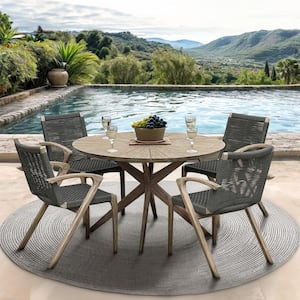 Sachi and Nabila Light 5-Piece Eucalyptus Wood Round Outdoor Dining Set