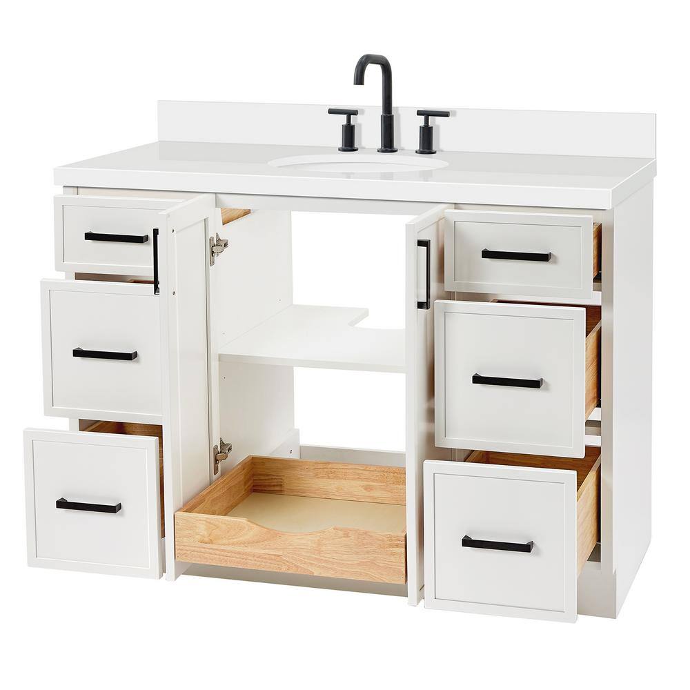 White Solid Wood Single Sink Bathroom Vanity with Quartz Top