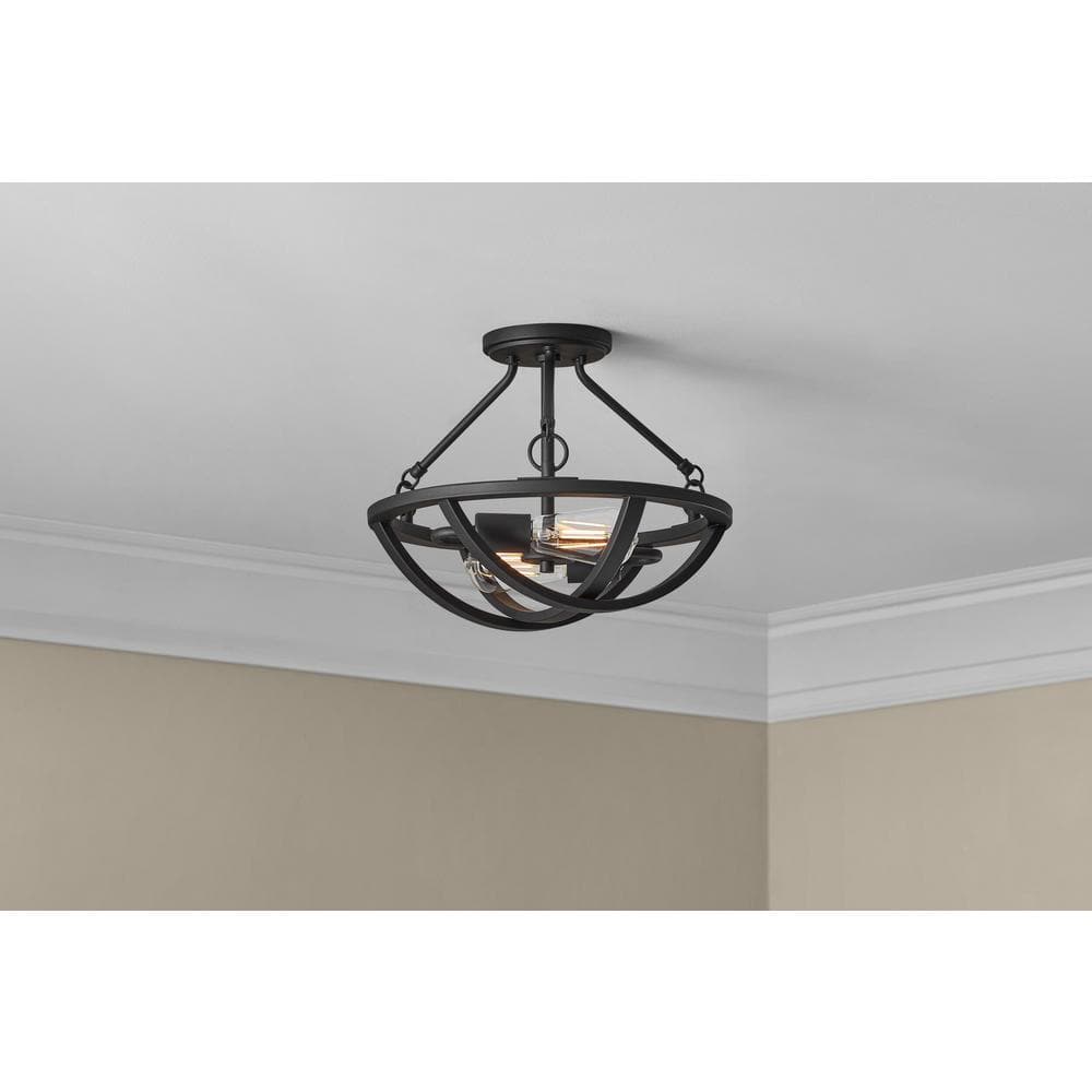 Hampton Bay Moritz 14 in. 2-Light Matte Black Flush Mount HD7242G1