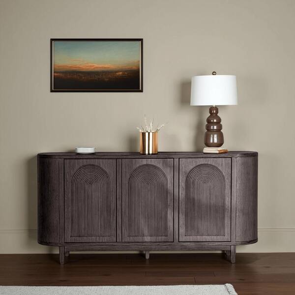 Zoko Gray Wood 77 in. Sideboard Buffet Console with Arched Design Doors