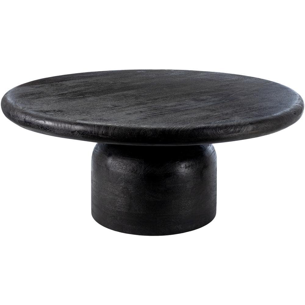 Black Solid Mango Wood Round Coffee Table