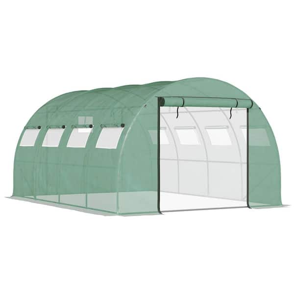 13 ft. W x 9.7 ft. D x 6.5 ft. H Walk-in Tunnel Greenhouse with 2 Zippered Mesh Doors & 10 Mesh Windows in Green