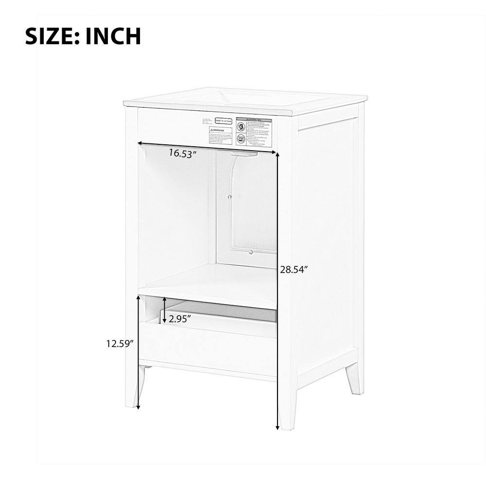 White 20" Freestanding Bathroom Vanity with Ceramic Sink and Glass Door