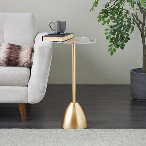 Litton Lane 13 in. Gold Pedestal Large Round Acrylic End Table with Clear Acrylic Tabletop
