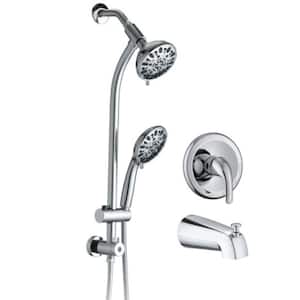 Drill-Free Stainless Steel 7-Spray 5 in. Dual Shower Head and Handheld Shower in Chrome