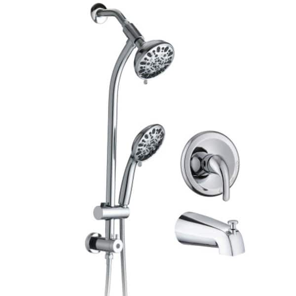 Lukvuzo Drill-Free Stainless Steel 7-Spray 5 in. Dual Shower Head and Handheld Shower in Chrome