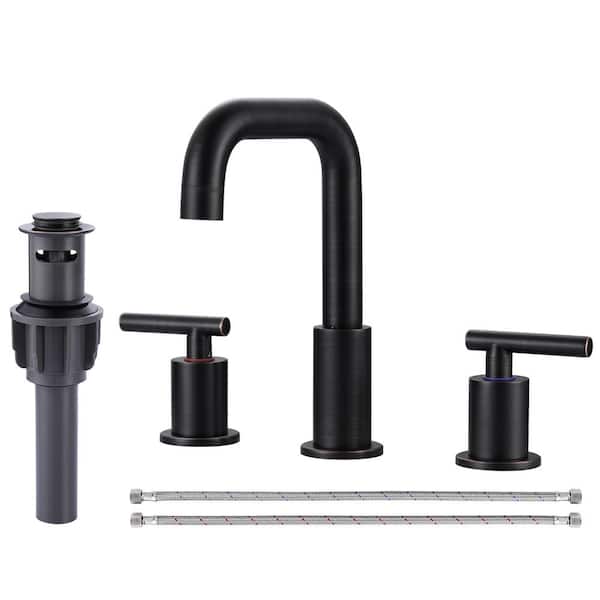 IVIGA 8 in. Widespread Double Handle Bathroom Faucet with Pop Up Drain and cUPC Certified Supply Lines in Oil Rubbed Bronze