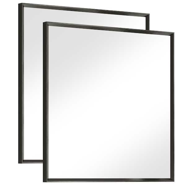 2 Pack 36 in. W x 36 in. H Modern Beveled Aluminum Frame Square Wall Mirror, Brushed Black