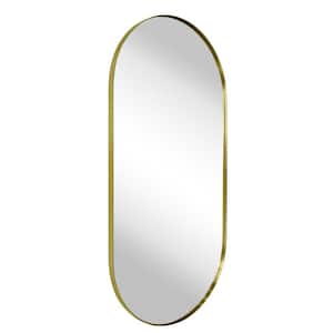 Cristos 20 in. W x 40 in. H Oval Metal Framed Wall Mounted Bathroom Vanity Mirror in Brushed Gold