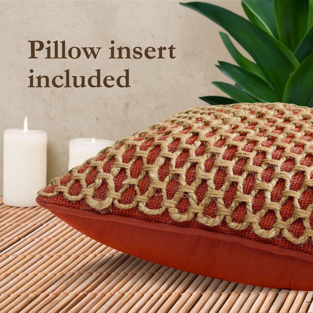 Jada Rectangular Rust Woven Cotton and Jute Pillow