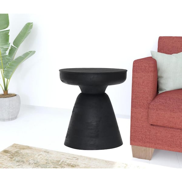 HomeRoots 15.9 in. Black Round Wood End Table