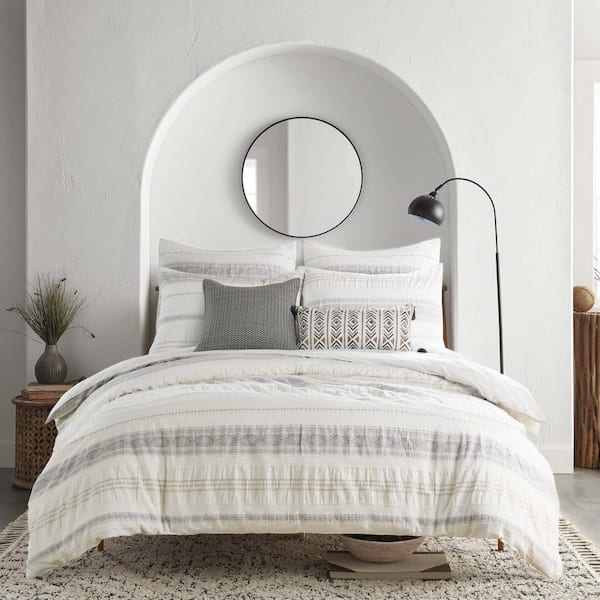 LEVTEX HOME Pickford 3-Piece Grey, Taupe, Cream Stripe, Geometric Cotton King/Cal King Comforter Set
