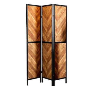 70.25 in. Brown Herringbone Pattern Wood 3-Panel Folding Room Divider