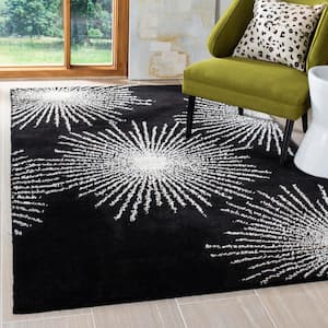 Celebration Black/White Wool Doormat 2 ft. x 3 ft. Floral Area Rug