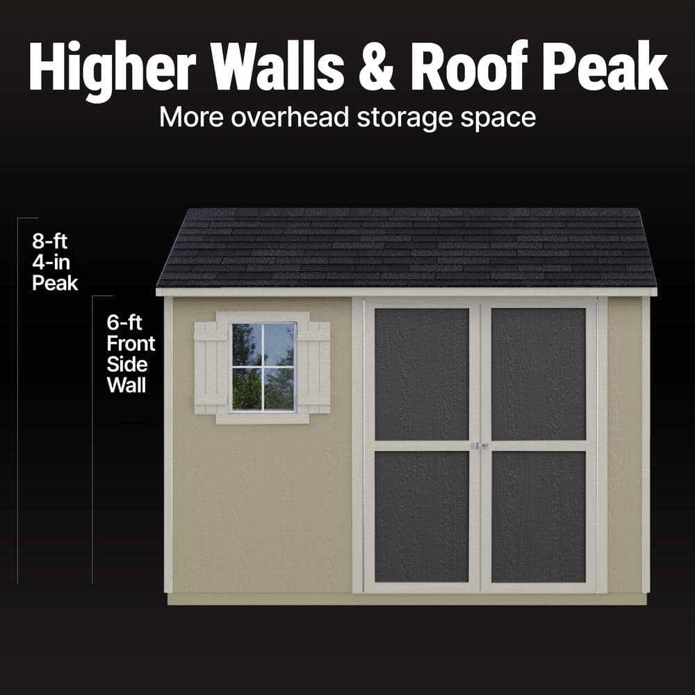 Beige 8' x 10' Pine Wood Storage Shed with Windows