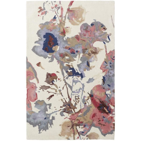 2 ft. x 8 ft. Ivory, Blue Floral Area Rug