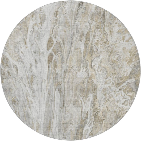 Dream Shag Premium Machine Washable Abstract ADS602 Taupe 8 ft. x 8 ft. Round Rug