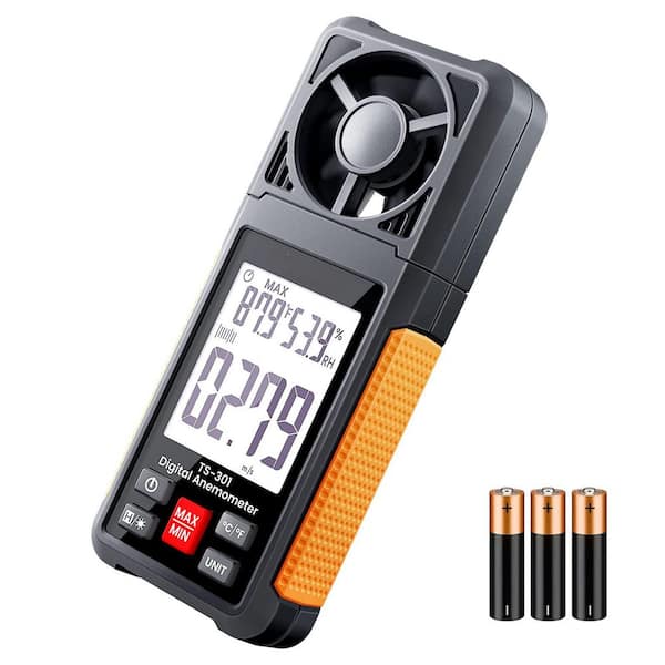 Backlit LCD Display Digital Anemometer with Temperature and Humidity, Wind Speed Meter for Outdoor Activities and HVAC