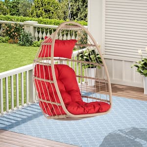 2.4 ft. Portable Hammock Chair with Red Cushion, Indoor & Outdoor Hanging Egg Chair, Patio Swing Chair