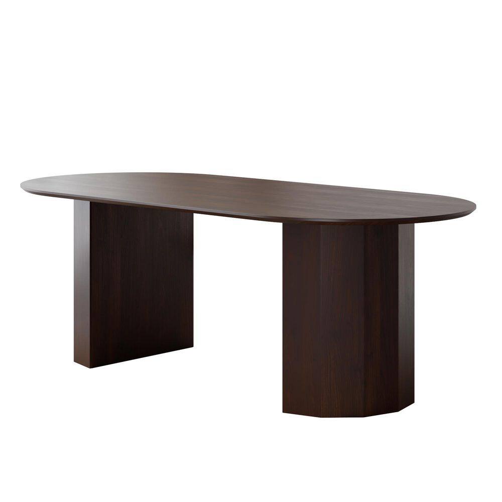 Oval Walnut Wooden Solid Wood 79 in. Double Pedestal Base Dining Table Seats 8