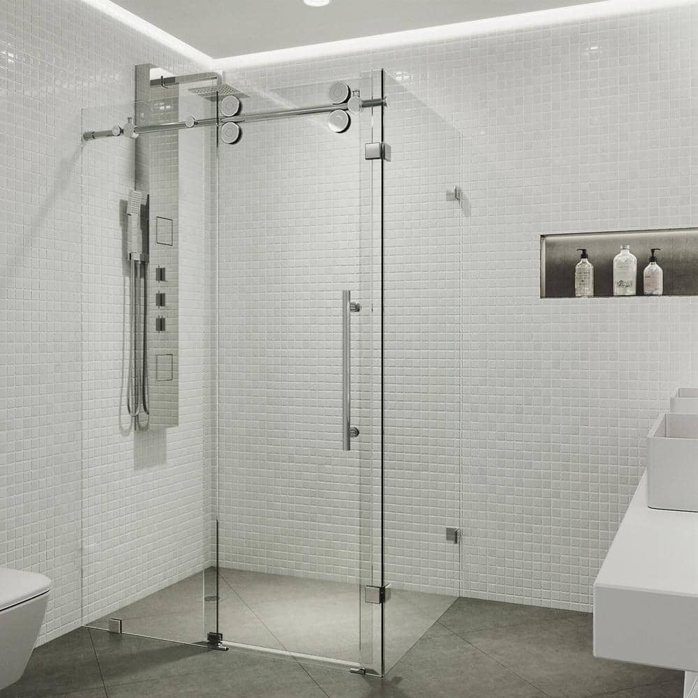 Winslow 58" Frameless Sliding Shower Enclosure with Clear Glass and Black Hardware