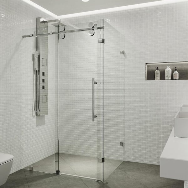 VIGO Winslow 35 in. L x 58 in. W x 74 in. H Frameless Sliding Rectangle Shower Enclosure in Chrome with Clear Glass