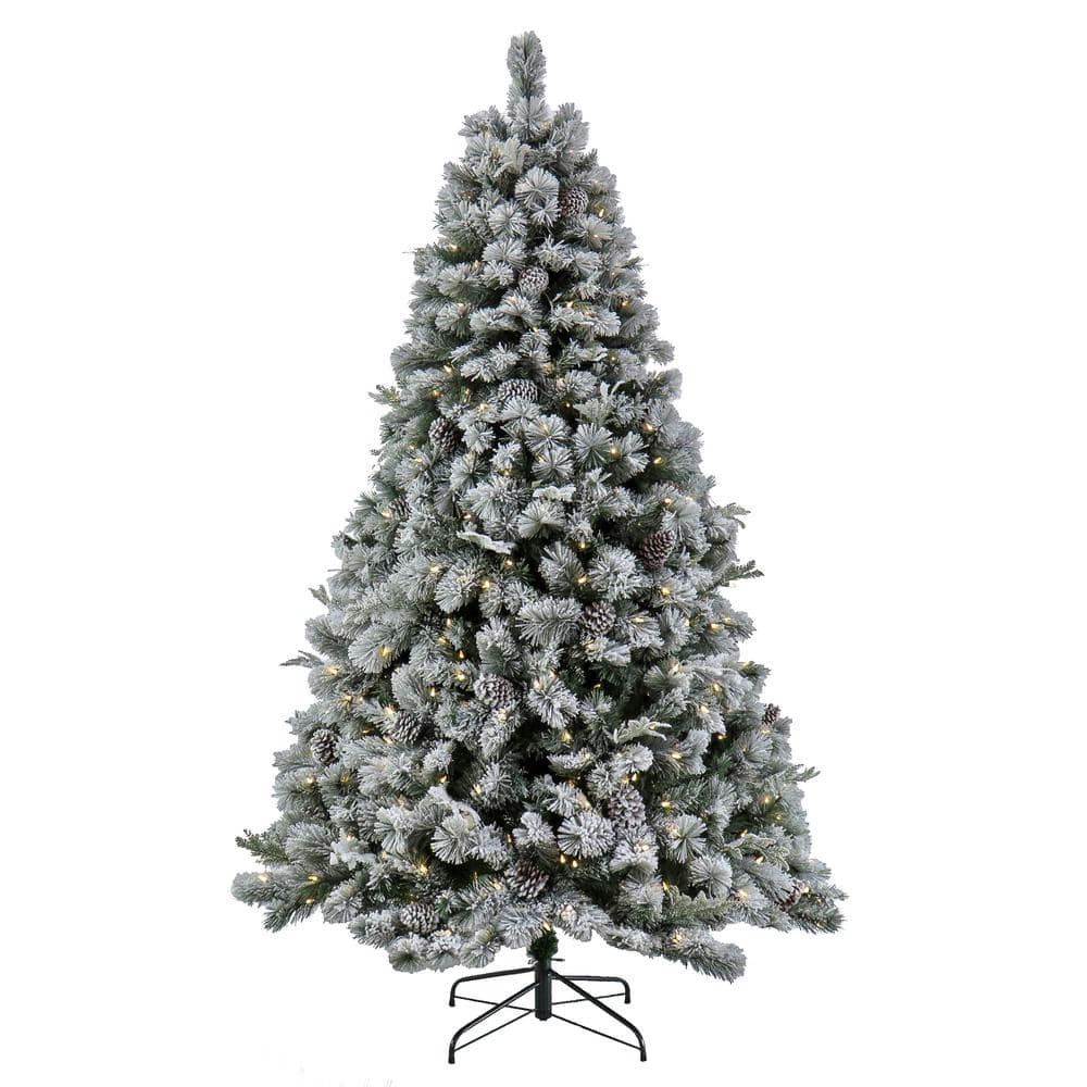 National Tree Company 7.5 ft. Pre-Lit Snowy Silver Hill Pine Artificial ...