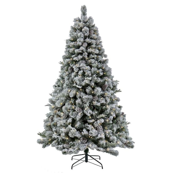 National Tree Company 7.5 ft. Pre-Lit Snowy Silver Hill Pine Artificial Christmas Tree with LED Lights