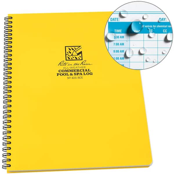 Rite in the Rain All-Weather 8-1/2 in. x 11 in. Side-Spiral Notebook Commercial Pool and Spa Maintenance Log, Yellow Cover