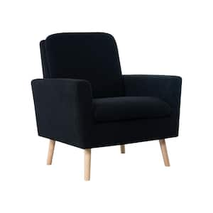 Black Accent Chair for Living Room, Single Sofa Chair with Flared Arms, Comfortable Fleece Fabric Cushion, Wooden Legs