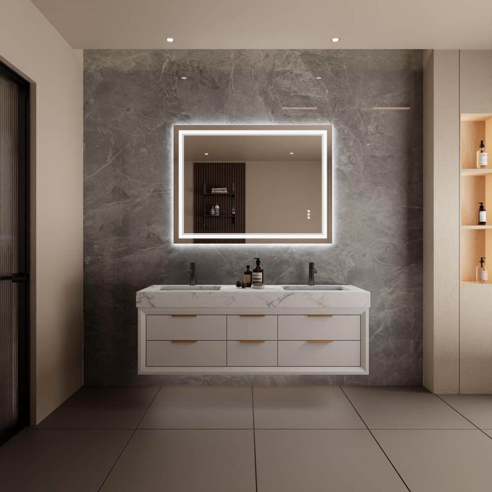 48 in. W x 36 in. Rectangular Frameless Wall Mounted LED Bathroom Vanity Mi