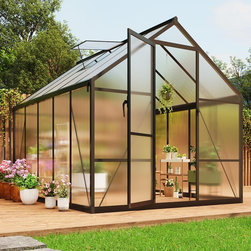 Polycarbonate Greenhouse 8x10 FT Heavy Duty Aluminum Frame Walk-In Lockable Door, Adjustable Roof Vent,Black price history on PriceWatchPro