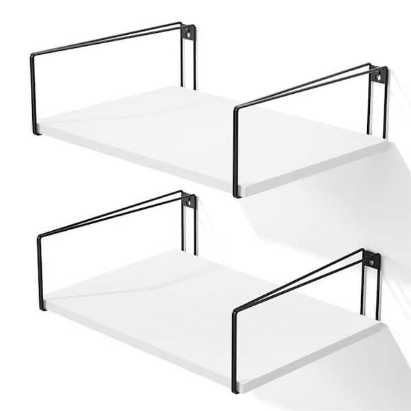11.8 in. x 16.5 in. x 4.7 in. White Wood Floating Decorative Wall Shelves with Metal Brackets