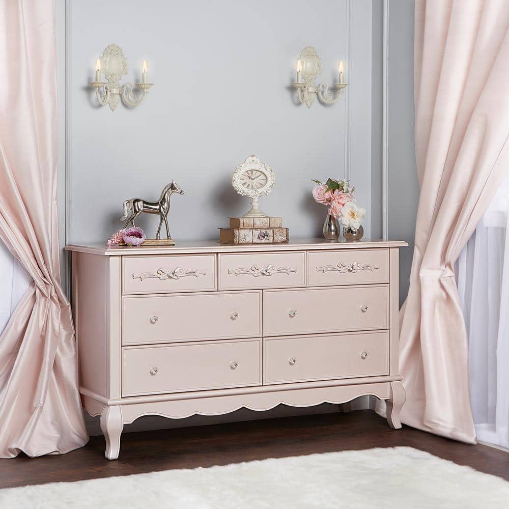 Blush Pink Pearl Double Dresser with Dovetail Drawers