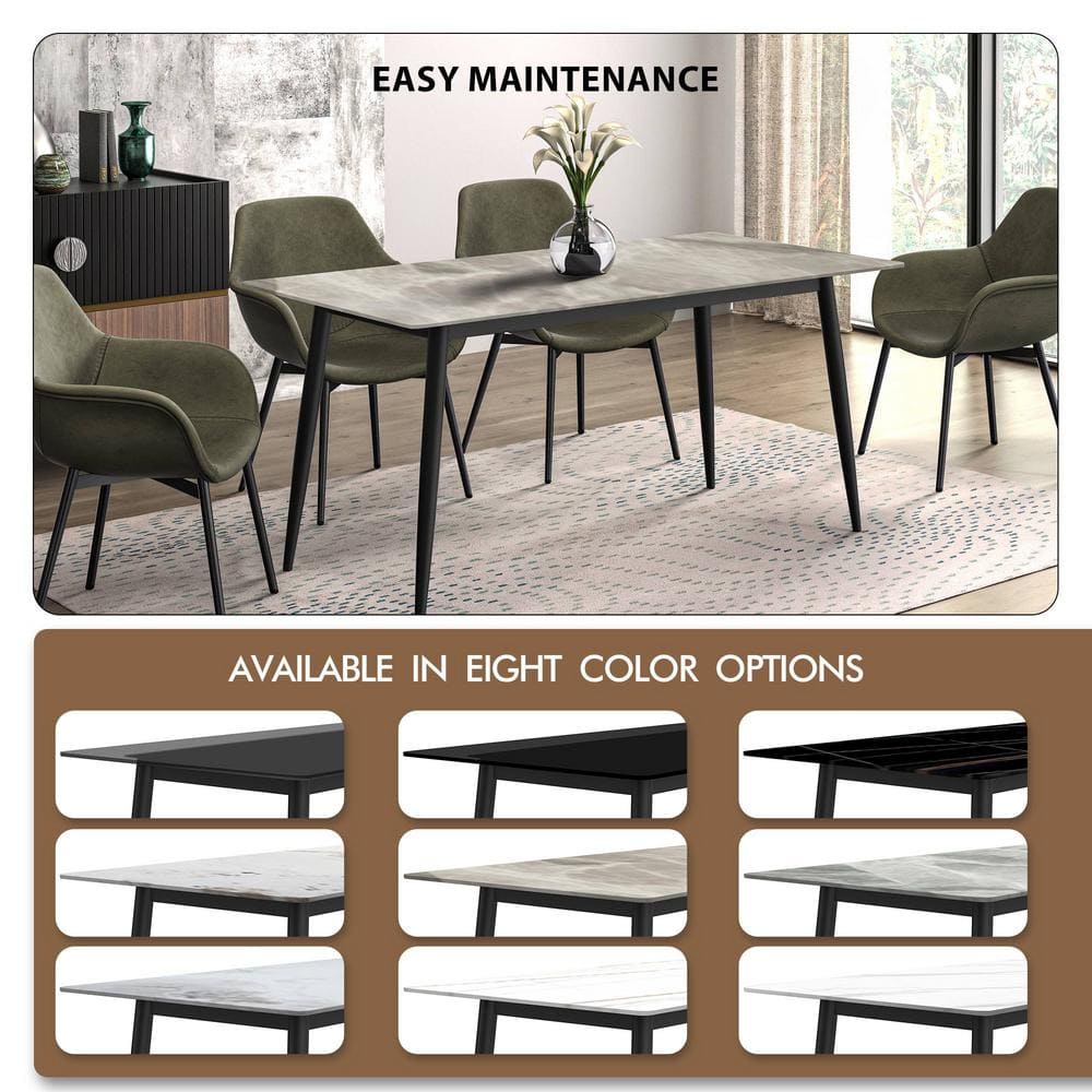 Deep Grey Rectangular Glass Dining Table with Black Steel Base