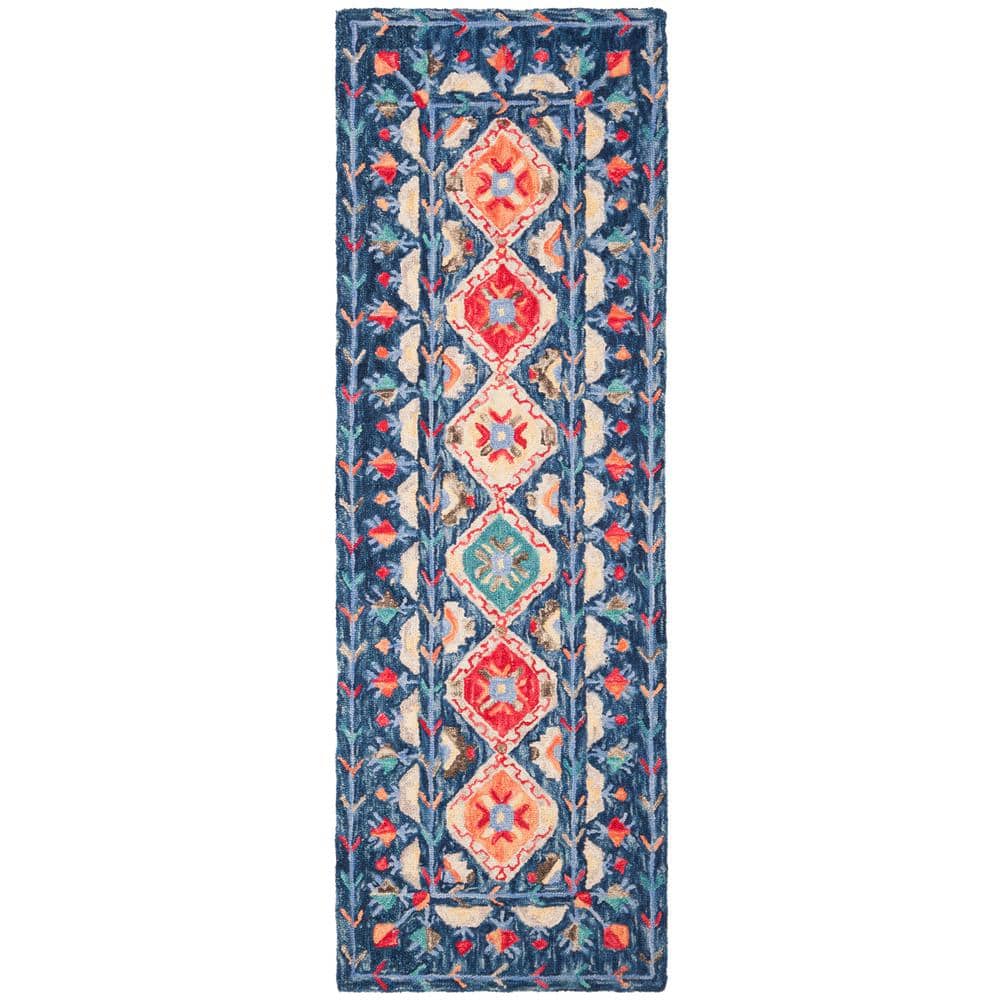 SAFAVIEH Aspen Navy/Orange 2 ft. x 15 ft. Geometric Runner Rug APN515N ...