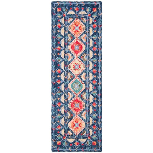 SAFAVIEH Aspen Navy/Orange 2 ft. x 7 ft. Geometric Runner Rug